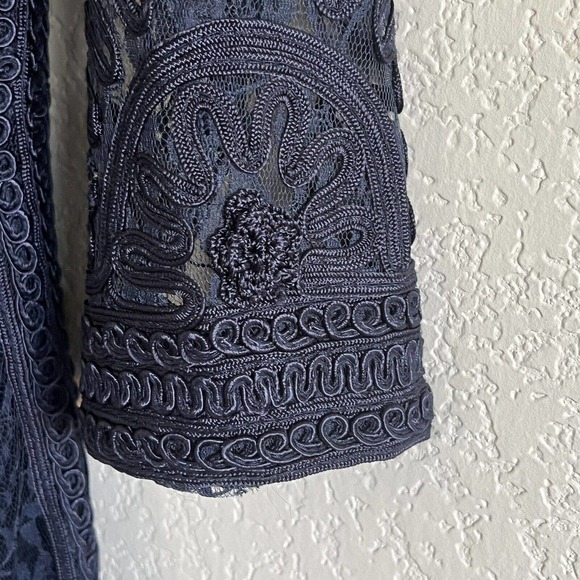 SUE WONG NOCTURN Lace Cocktail Dress Navy Blue Lace Appliqué 10 Long Sleeve t19 - Picture 3 of 8